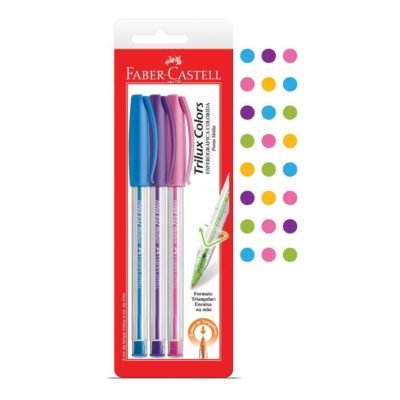 Caneta Esferográfica Trilux Colors 3 Cores Sortidas 3 Unidades Faber Castell