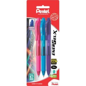 Caneta Gel Retrátil Energel X 3 Cores 0.7 mm 3 UN Pentel